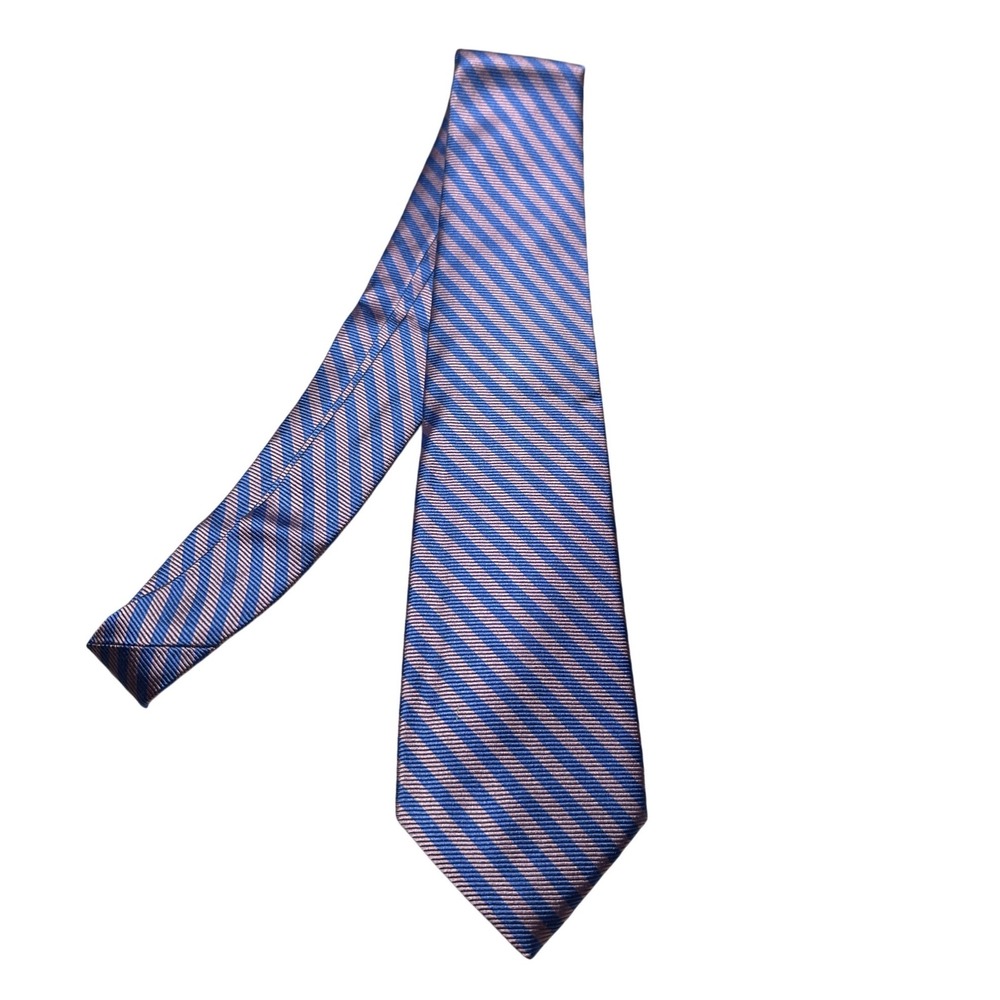 Lands' End Silk Necktie Mens Long Blue Pink New Striped Handsewn Made in USA